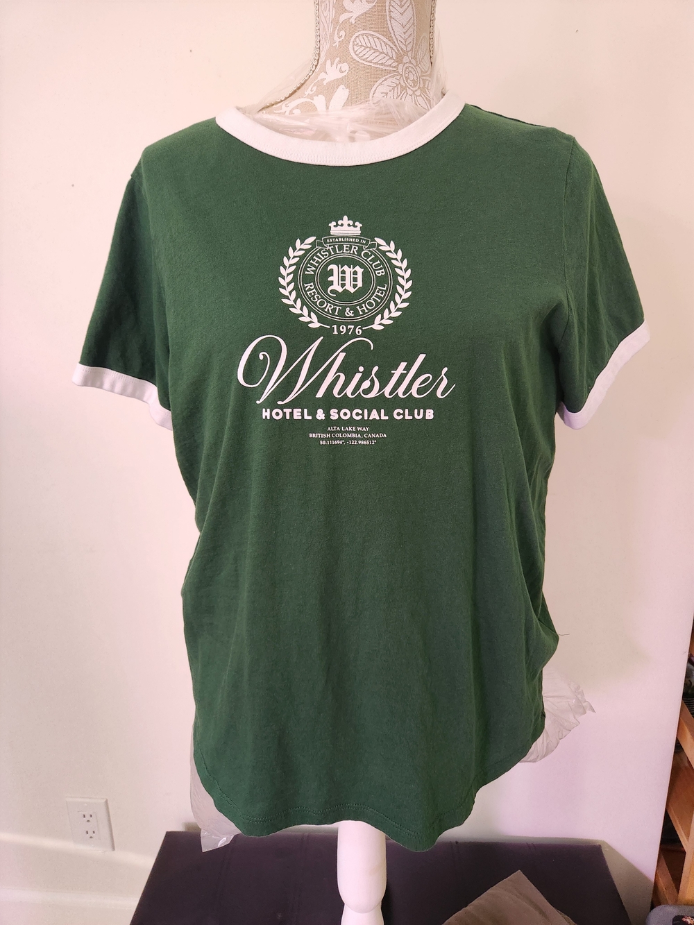 Old Navy Green Ringer Tee with White Trim